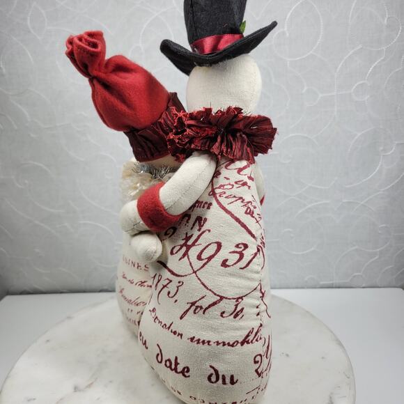 Snowman Couple Doorstop 14" Handmade Weighted Plush Winter Holiday Decor Pair - Picture 4 of 16